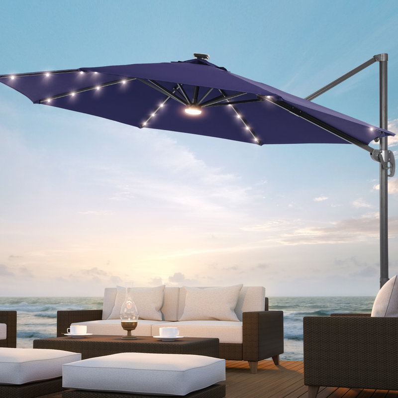 Parasol lumineux en porte-à-faux 120 po Destinnie, Bleu marine