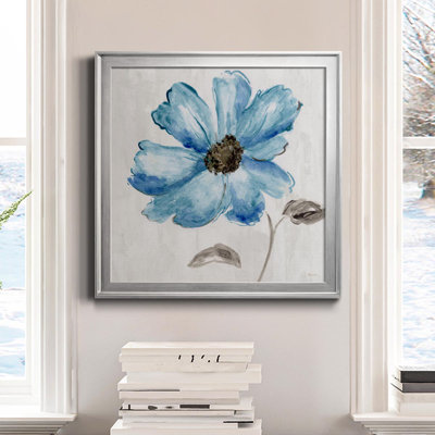 Bleu floral - peinture sur toile encadrée