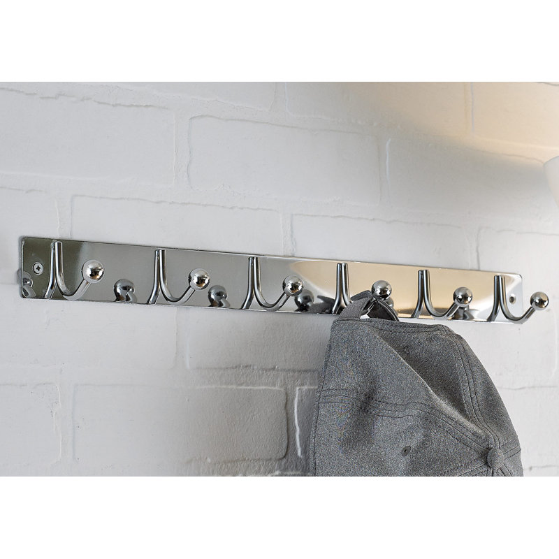 Utility Wall Mounted Steel Coat Rack - 6 Hooks, Chrome