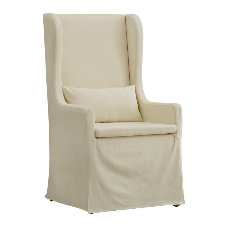 Fauteuil à oreilles de 25,25 po de largeur avec housse en lin Sela, Lin blanc cassé