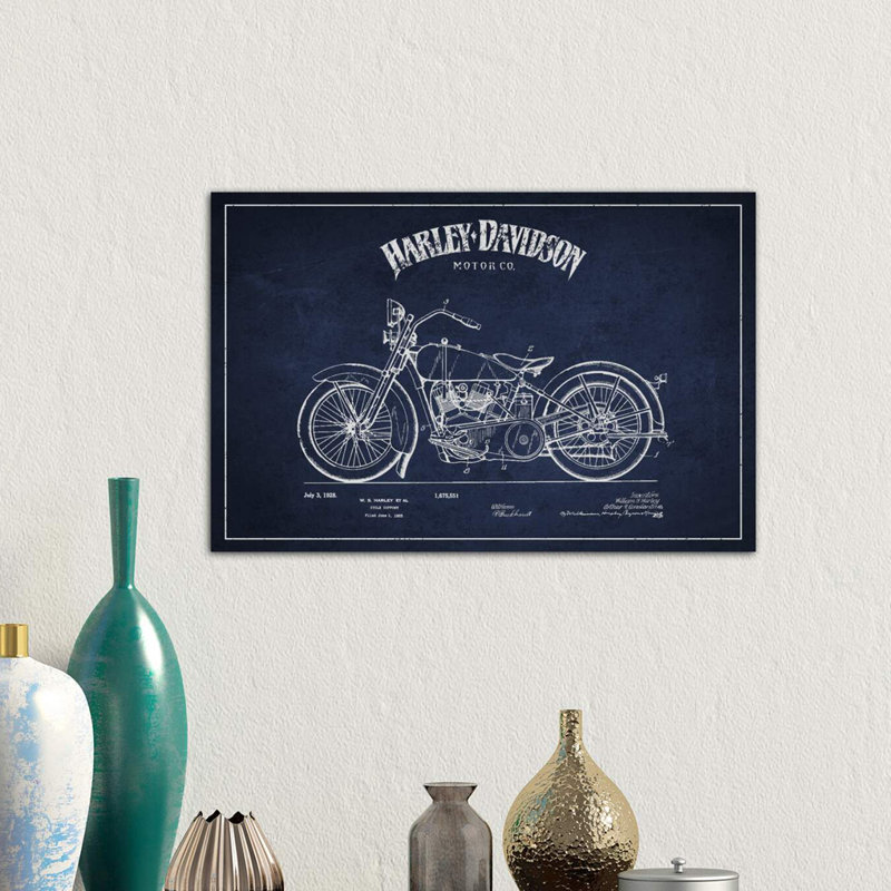 Harley-Davidson Navy Blue Patent Blueprint - Wrapped Canvas Print, 66.04 cm H x 45.72 cm W x 3.175 cm D
