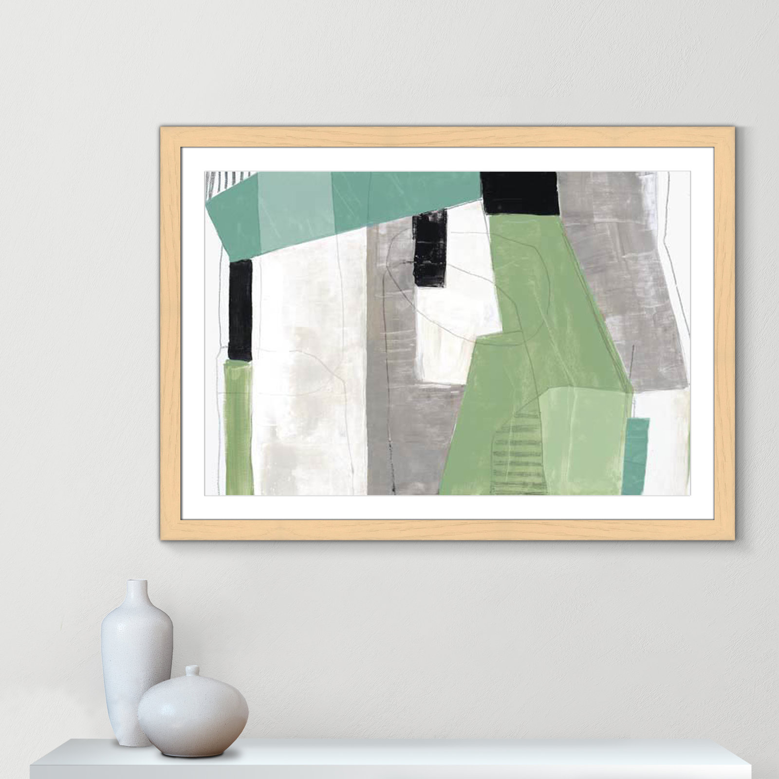Evergreen Essence Print, 31" H x 43" W x 1.25" D, Natural Cube Frame - Matted Fine Art Paper Print, White