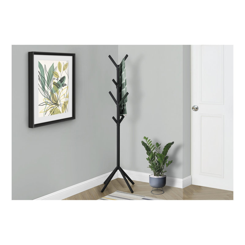Coat Rack, Hall Tree, Free Standing, 8 Hooks, Entryway, 70"H, Bedroom, Black Metal, Contemporary, Modern, Black