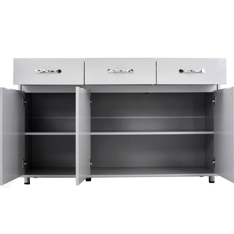 Armoire à trois portes - grise, avec détails exquis et espace de rangement pratique Grande table d'appoint grise