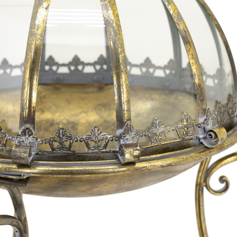 Terrariums en verre avec dôme et support "Marseille 1792", Doré