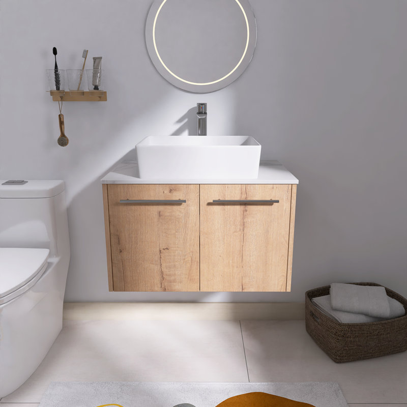 Rarnby 30" Wall-Mounted Bathroom Vanity Set with Sintered Stone Top,Ceramic Basin, 30", Rectangle