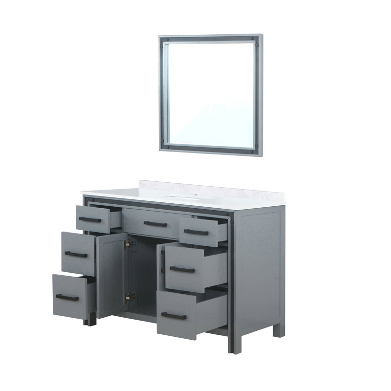 Ziva 48 in W x 22 in D Single Bath Vanity, White Top and 34 in Mirror, Dark Grey, White Cultured Marble
