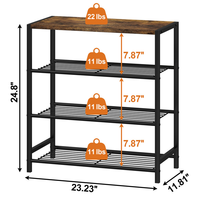 4 Tier Shoe Rack 9 Pair  Shoe Storage for Closet Entryway, Black/Brown
