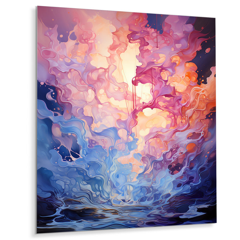 «Pink Illuminated Electro Reverie I», art mural abstrait en métal, H 32 po x l 24 po x P 1 po