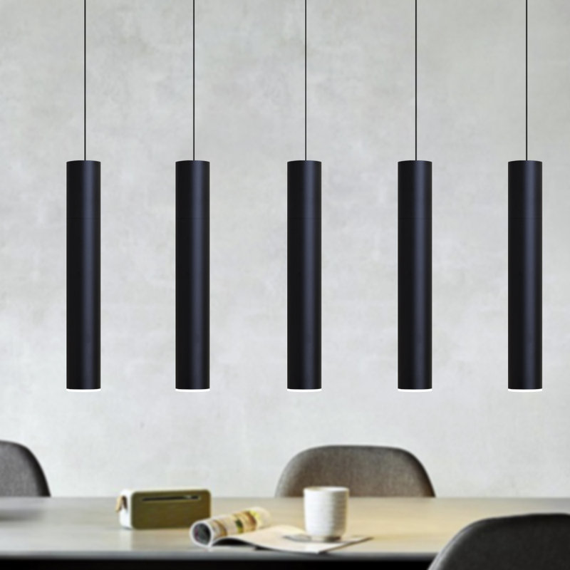 Luminaire suspendu linéaire à 5 lumières pour îlot de cuisine Chambery, Noir