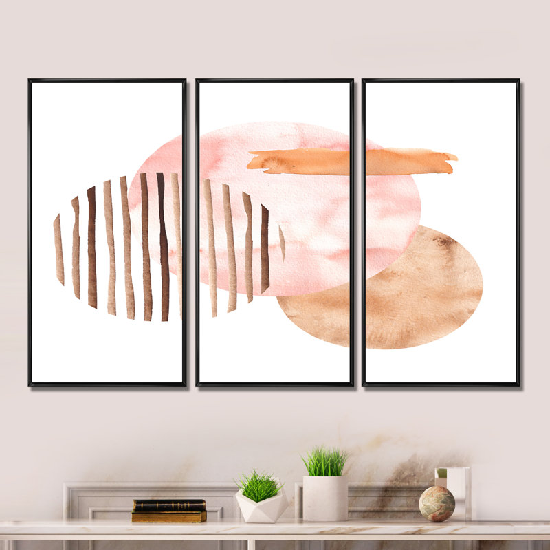 Formes géométriques abstraites dans des tons de terre - ensemble d'art moderne sur toile encadrée moderne de 3, Noir