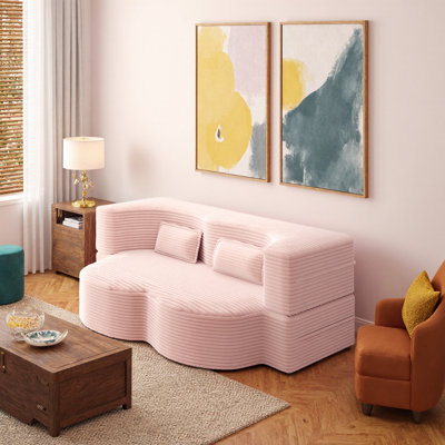 ​​Full-Size Folding Sofa Bed with Plush Corduroy​ Modern Floor Sofa with 2 Pillows