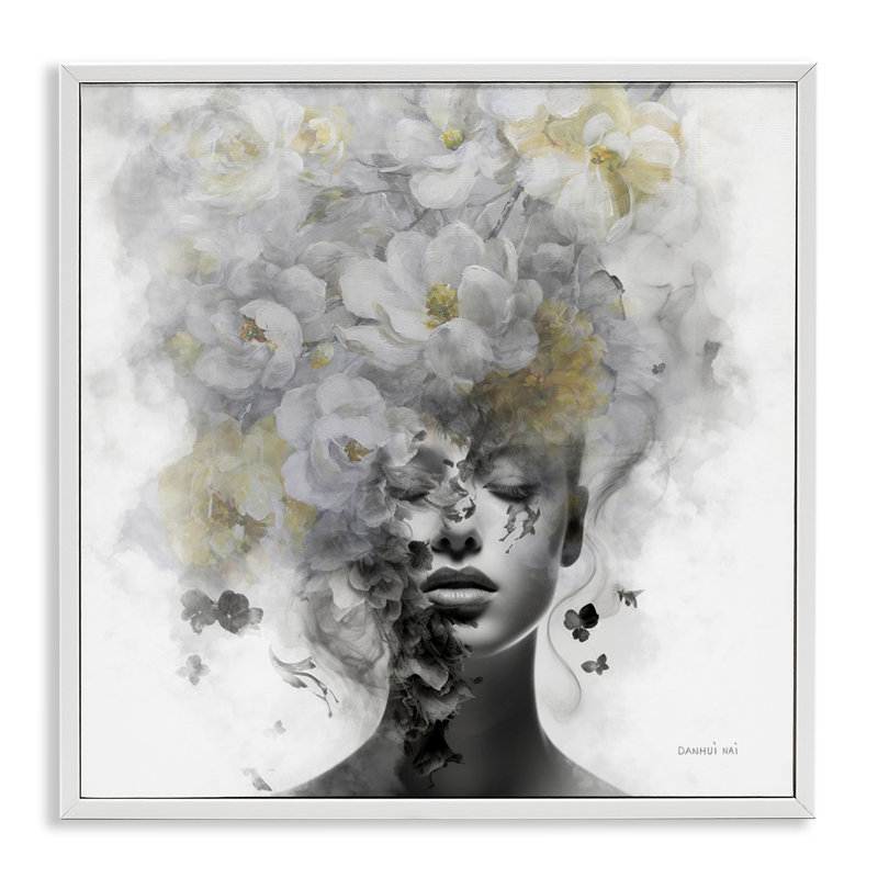  Visage printanier caché, estampe numérique par Danhui Nai, H 17 po x l 17 po, Giclée encadrée blanc bord de mer
