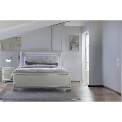 Ursula Faux Leather Upholstered Tufted LED Panel Bedroom Set