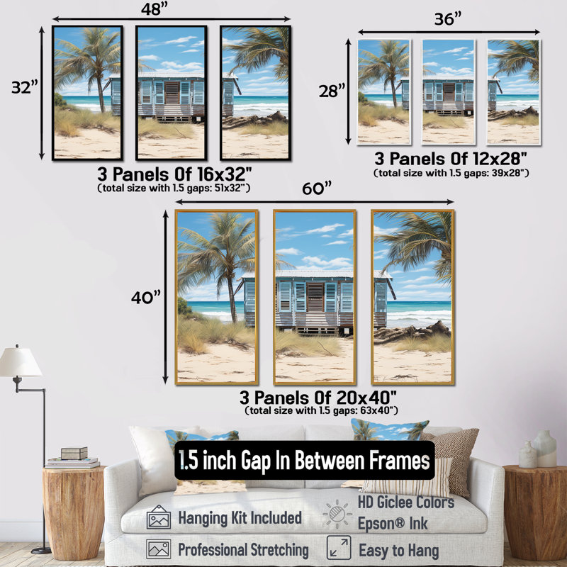 «Beachside Cottage Charm II - Coastal Windows», art mural, H 40 po x l 60 po x P 1 po, Cadre flottant noir