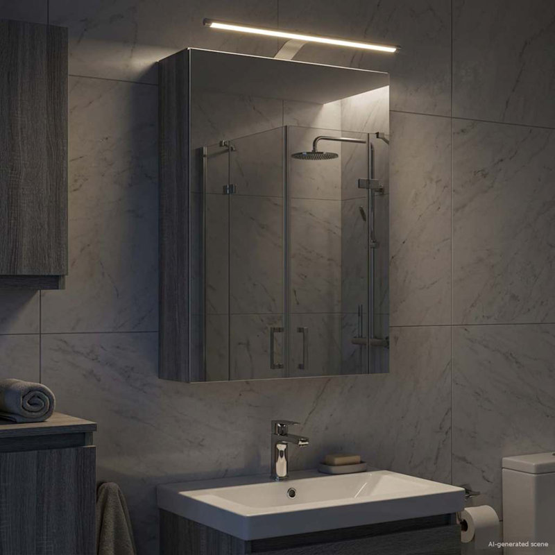 W H Wall Mounted Required Medicine Cabinet Mirror 2, 70cmH x 50cmW x 14.5cmD, Grey Sonoma