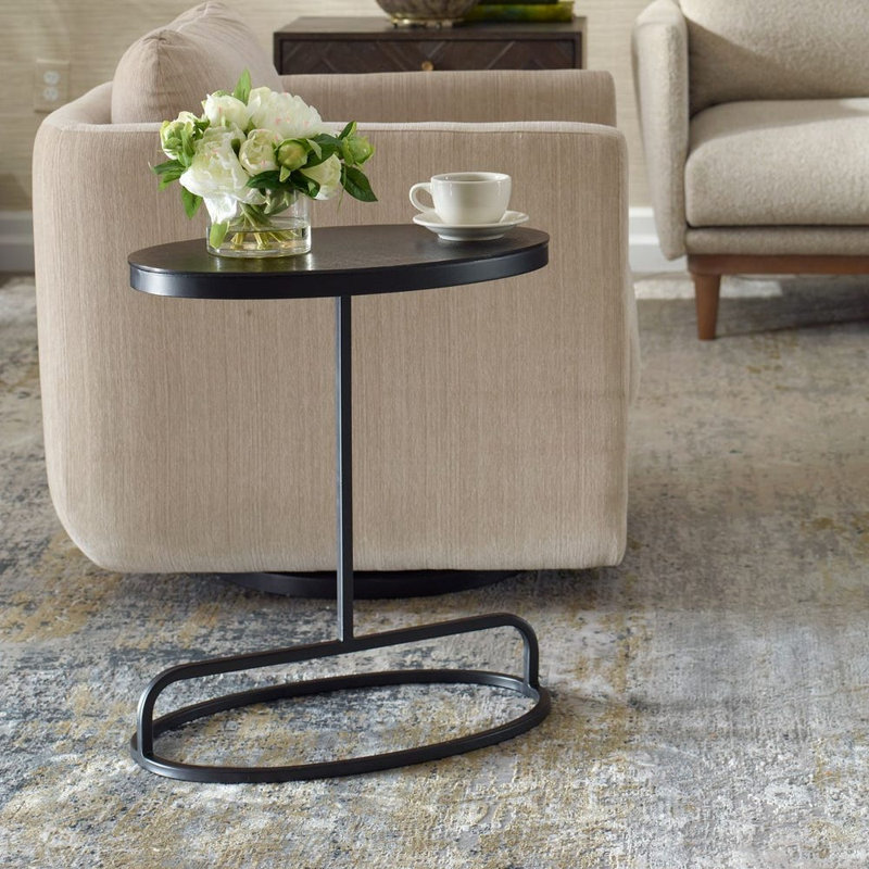  Table Aged Black Aluminum Iron 23" H Oval Side Table