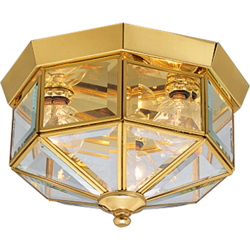 Castiel Beveled Glass Golden Polished Brass 3 - Light Outdoor Flush Mount