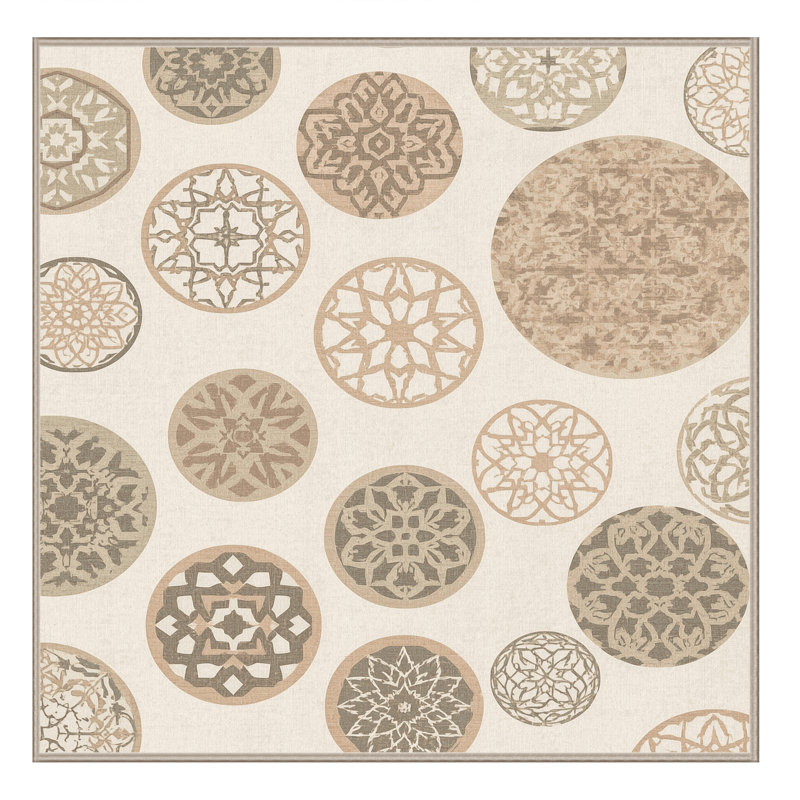 Machine Washable Bensonhurst Casual Moroccan Rug in Beige – Beige Binding, 6' Square