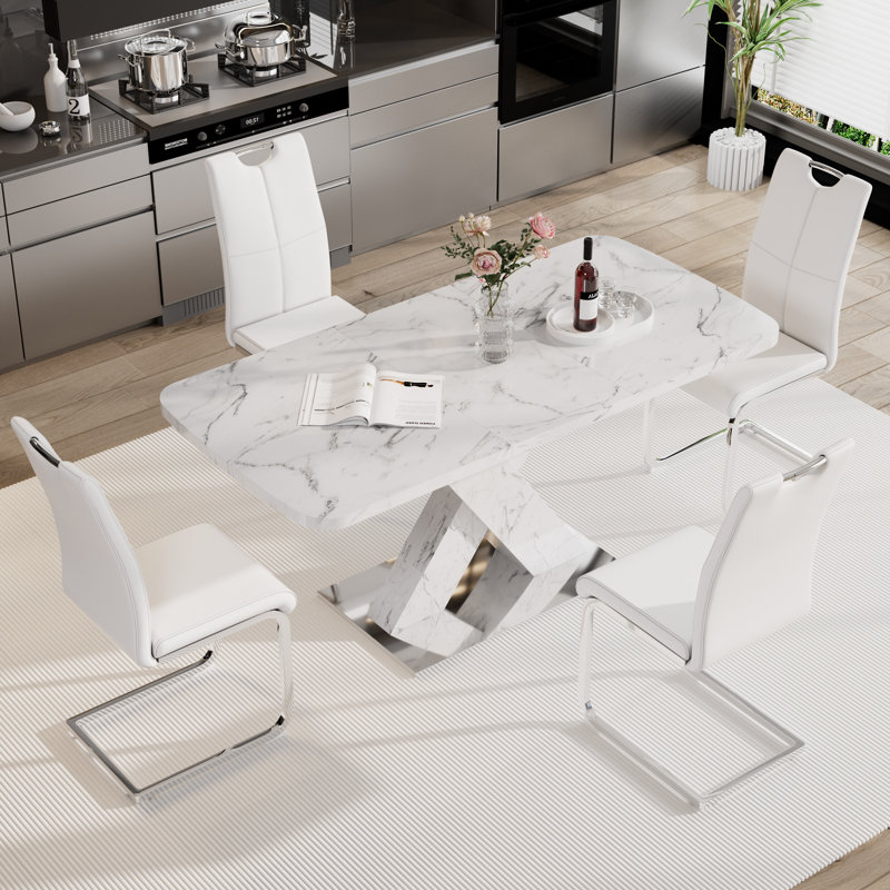 Ensemble de table de salle à manger rectangulaire moderne avec chaises en cuir - extensible, peu encombrante et multifonctionnelle