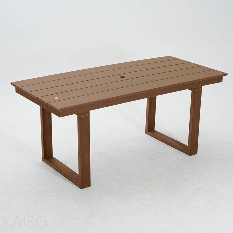 Table de salle à manger et de réunion 69 po en PEHD pour l'extérieur, résistante aux intempéries, 6 places assises, chaise compacte coulissante, brun
