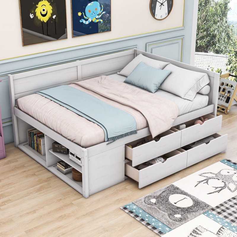 Nadiv Wooden Daybed with 4 Drawers, Full / Double, White