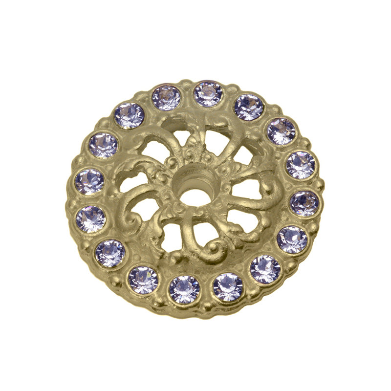 Caché petite plaque de fond ronde avec 16 cristaux Swarovski transparents en calice, Or doux