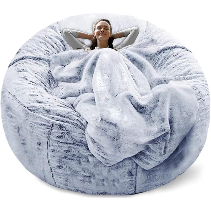  6 Ft Round Bean Bag Chair Cover – Soft Fluffy Velvet Sofa Bed Cover With Elastic & Zipper, Washable Lazy Sofa Cushion For Living Room & Bedroom, Snow Blue