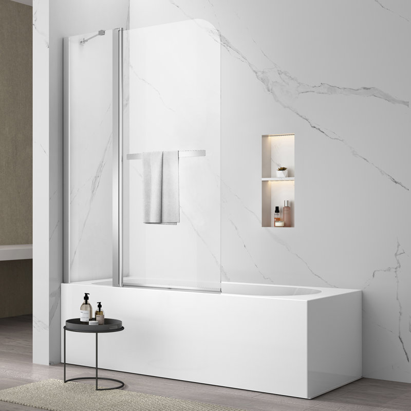43-3/8" W x 58" H Frameless Pivot Tub Door with 1/4" Clear Tempered Glass, Chrome