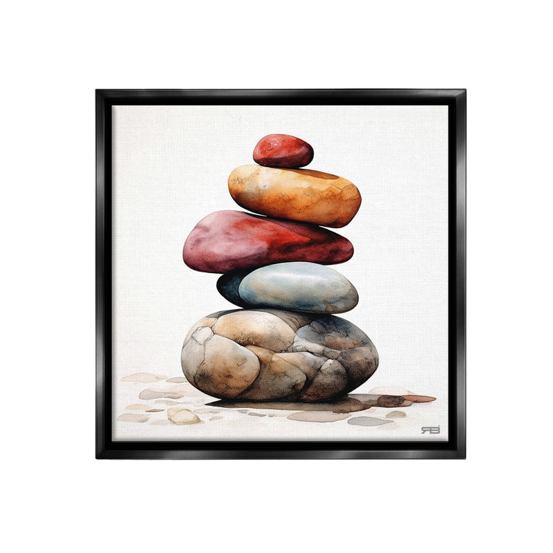 "Varied Stacked Rocks" par RB sur toile, Cadre flottant noir de jais, H 18 po x l 18 po