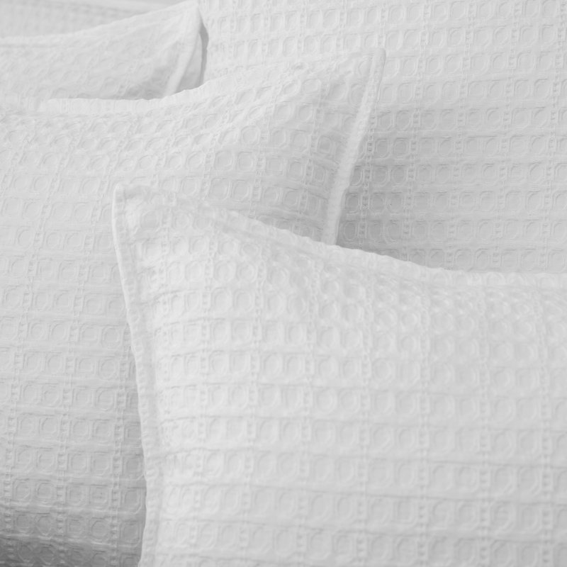 Ensemble de couvre-lit 8 pièces Honeycomb Waffle, Housse de couette grand + 4 grandes taies décorat, Blanc