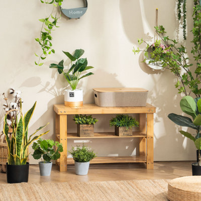Upholstered Bamboo Bench with Shoe Storage