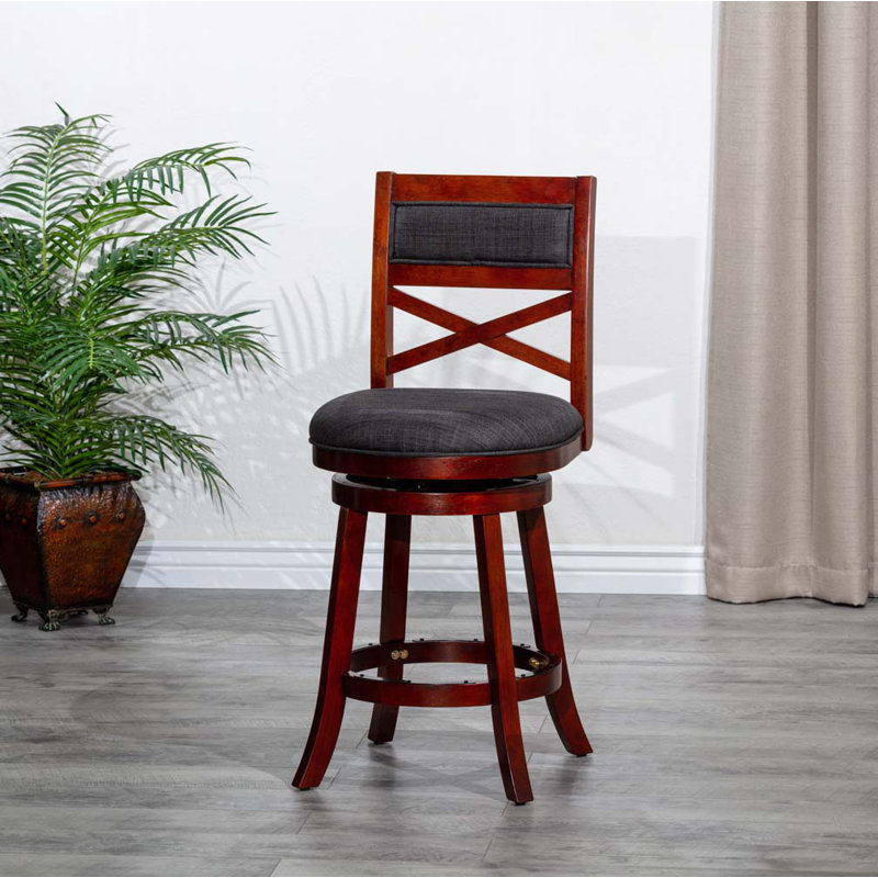 Tabourets de bar pivotants rembourrés en bois avec dossier en X, Gris anthracite, Cerisier
