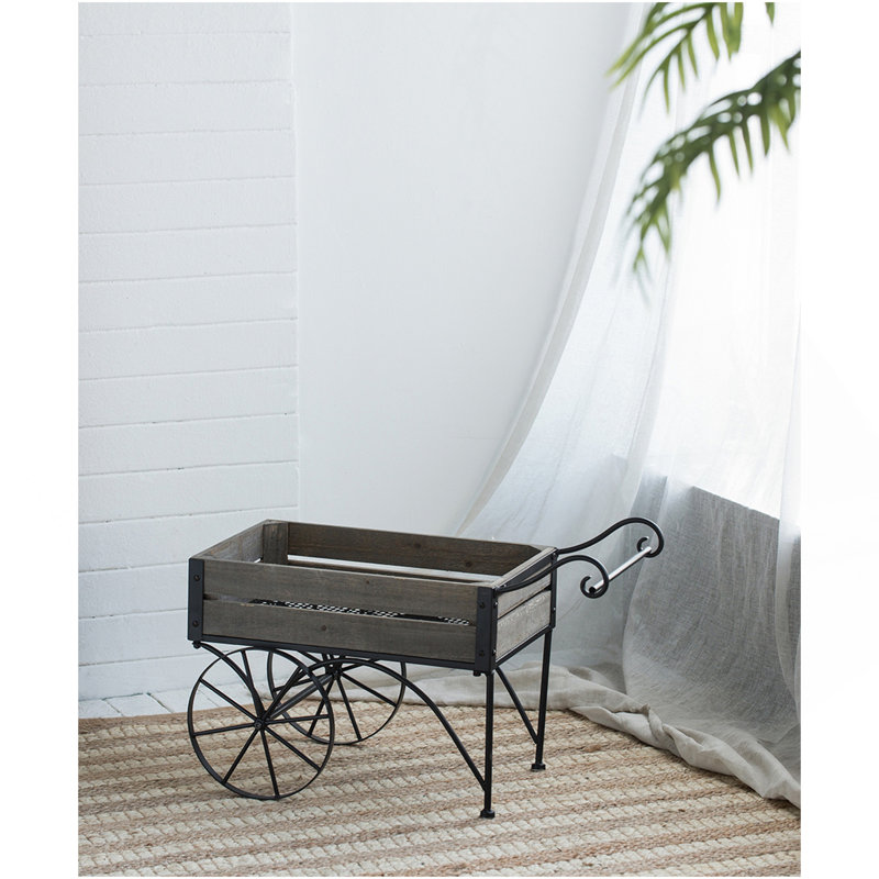 24.4X12.6X15.4" Rustic Black Trolley Cart Plant Stand, Planter