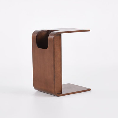 C-Shaped Walnut Convertible Wood End Table Side Table With Storage