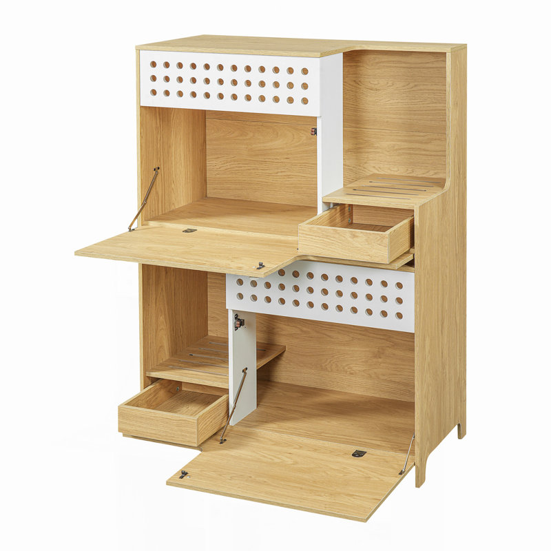 Table d'appoint avec bac à litière 2 en 1 avec rangement pour chat, Naturel