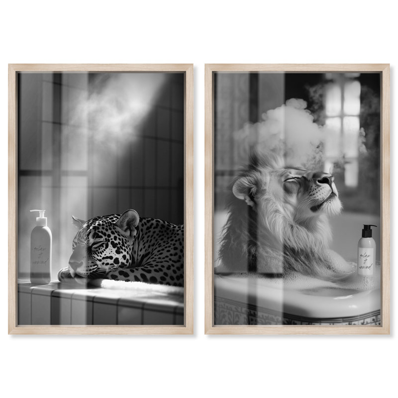 «Unwind Animal Set» par Art Remedy, H 47 po x l 64 po, Crème, crème