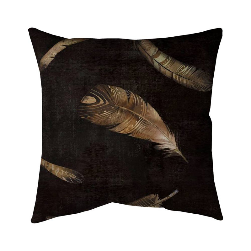 Golden feathers - 20"x20" Throw pillow cover - Poly twill - Print on demand, 20" H x 20" W