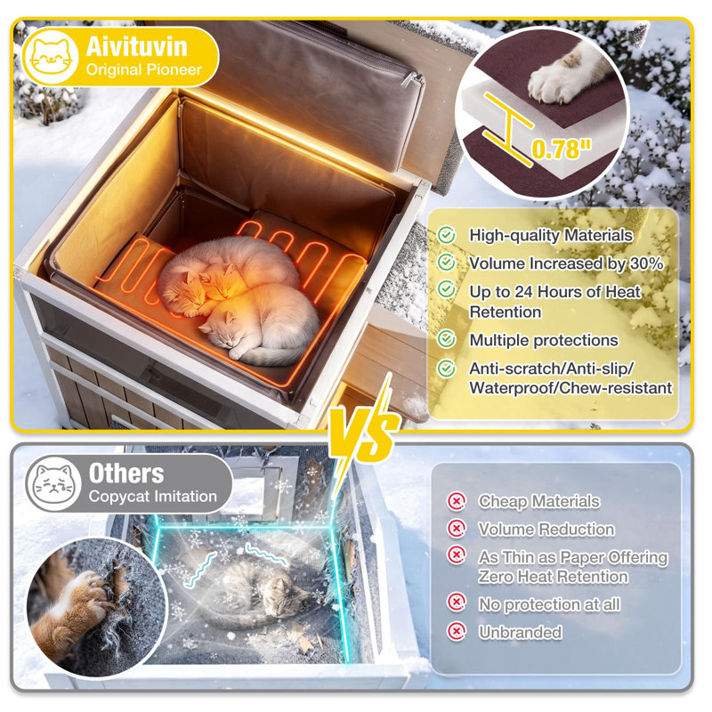 2-Story Heated Outdoor Cat House for Winter, Insulated Cat House for Outdoor Indoor, Weatherproof Cat Shelter with Warm Liner for Feral & Stray Cats