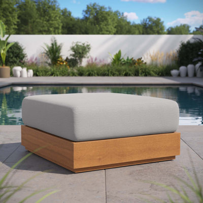 Tahoe Outdoor Patio Acacia Wood Ottoman In Natural Light Grey