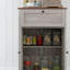 Buffet gris avec porte de grange, portes doubles, tiroir et tablette réglable. Pour la chambre à coucher, le salon. Pourboires. Tablette latérale de 23,5 po x 11,75 po