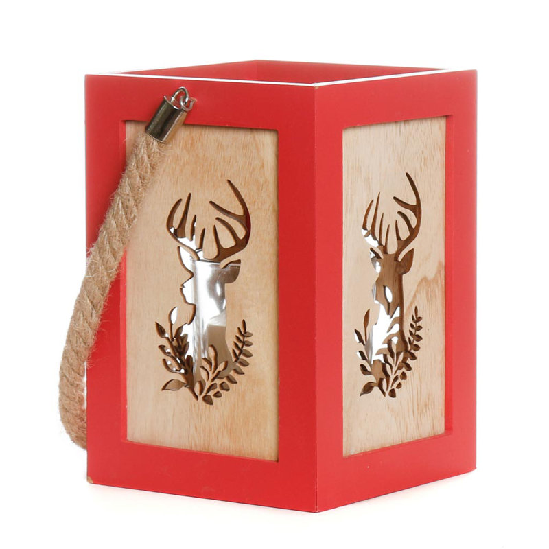 Wood Tabletop Lantern, Red