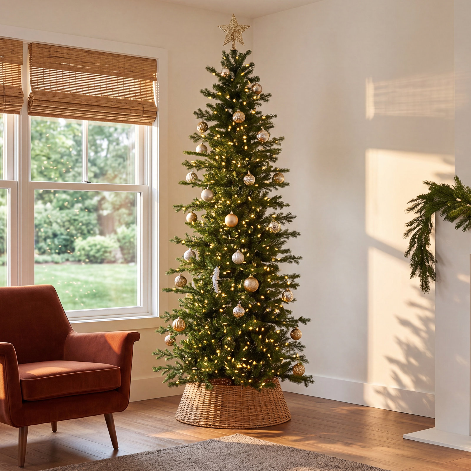 Flocked Pre-Lit Slim Pine Christmas Tree, 6.5'