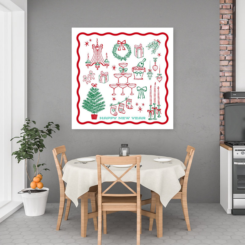 Affiche murale festive pour le Nouvel An : sapin de Noël classique rétro traditionnel, paysage d'hiver, H 48 po x l 48 po