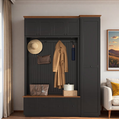 5-in-1 Hall Tree With Bench, Coat Rack, Drawers, Cabinets And Extra-large Side Storage Space