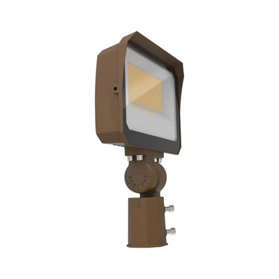 120-277v Led Outdoor Security Flood Light With Photocell, Slip Fitter Mount, 0-10v Dimmable, 80/60/35w Adjustable Watt & Cct 50/40/30k, Bronze, 1 Pack 