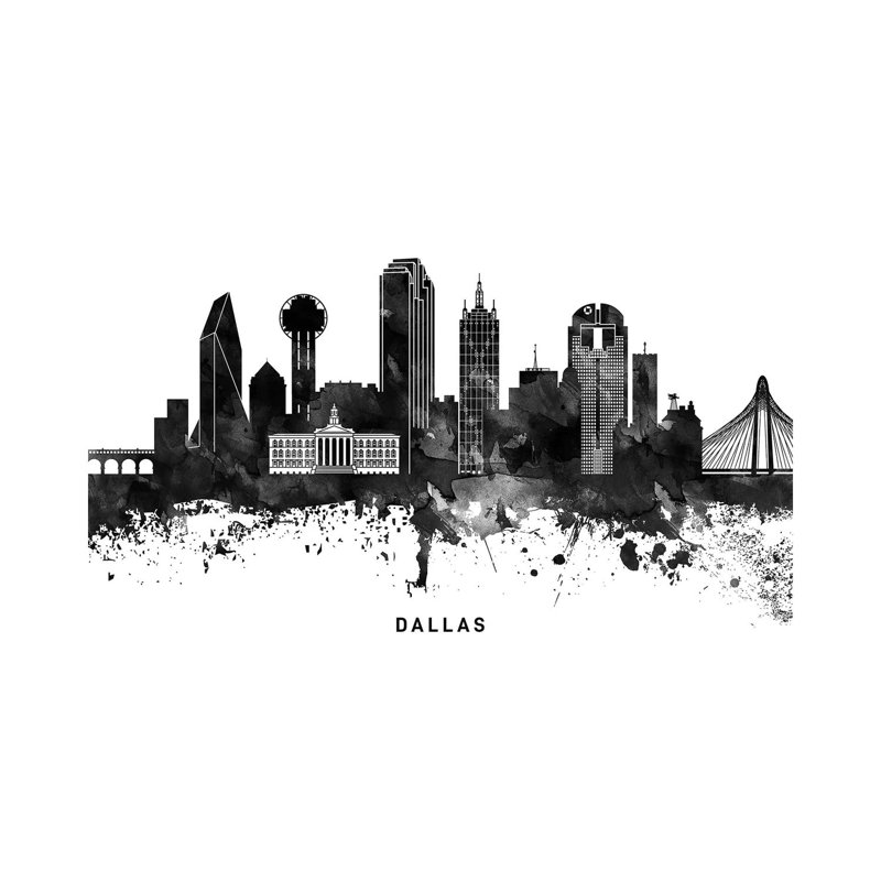 Dallas Skyline Black & White 1 Piece Wrapped Canvas Wall Art, 101.6 cm H x 66.04 cm W x 3.175 cm D