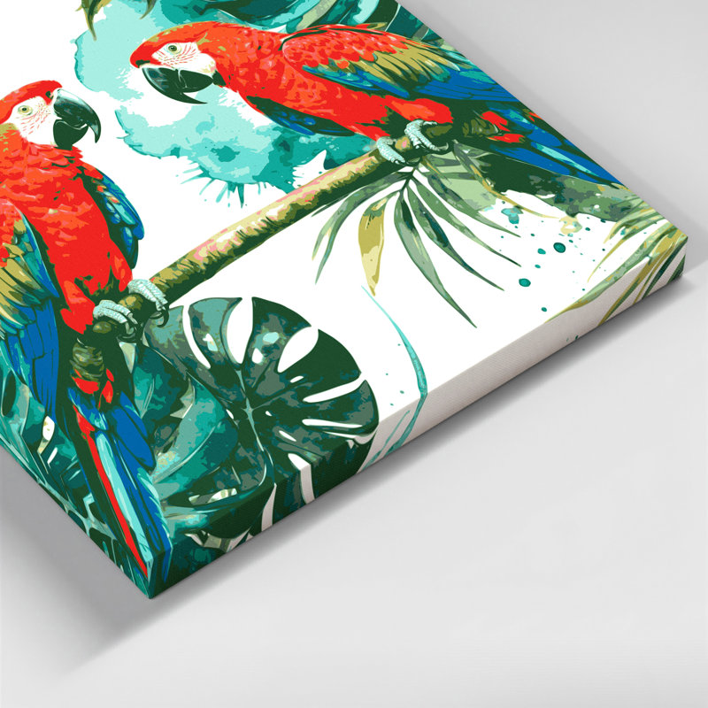«Hawaiian Parrots», art mural sur toile verte, H 8 po x l 8 po