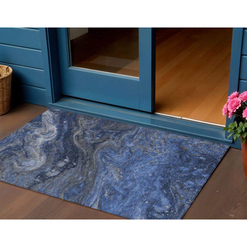 Tapis extérieur bleu lavable abstrait 3 pi x 5 pi bleu et bleu ciel