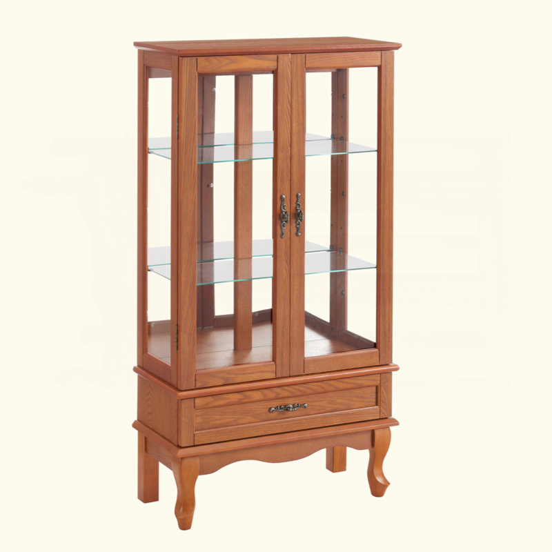 Lighted Glass Display Cabinet Glass Wine Cabinet Curio Display Cabinet With Adjustable Glass Shelves Two Doors And One Drawer Bulb Included For Home Decor And Storage